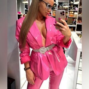 Vibrant Candy Pink Women's Blazer with Belt XS/S (oversized look)